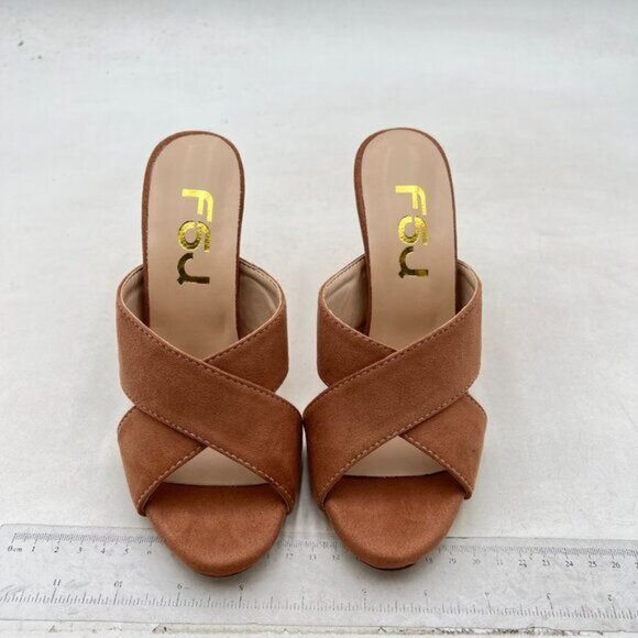 FSJ Women Chic Open Toe Platform Chunky High Heel Mules Sandals Nude Shoes - Picture 3 of 8